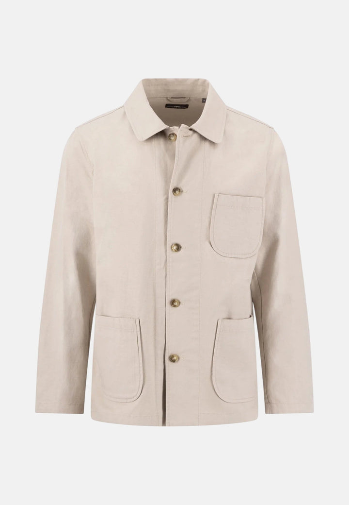 Fynch - Hatton Linen Blend Twill Worker Jacket Overshirt Stone 16032130-834-M