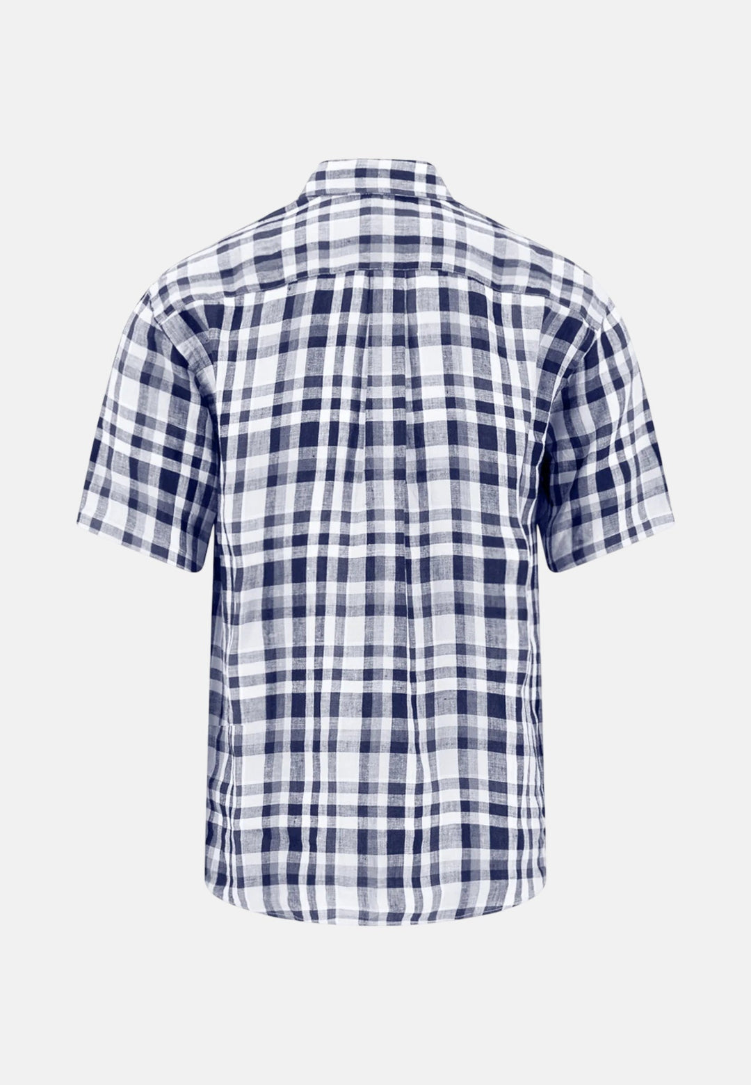 Fynch - Hatton Linen Check Button Down Short Sleeved Shirt Navy 16046031-685-M