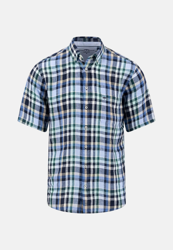 Fynch - Hatton Linen Check Button Down Short Sleeved Shirt Pine Green 16046031-727-M