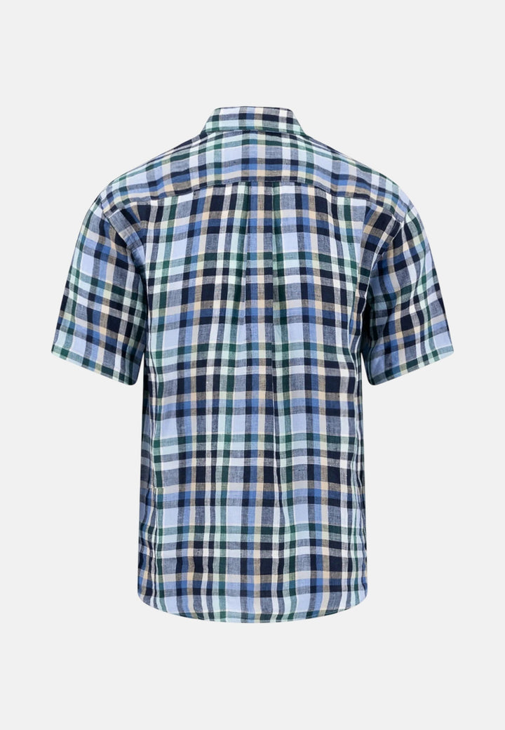 Fynch - Hatton Linen Check Button Down Short Sleeved Shirt Pine Green 16046031-727-M