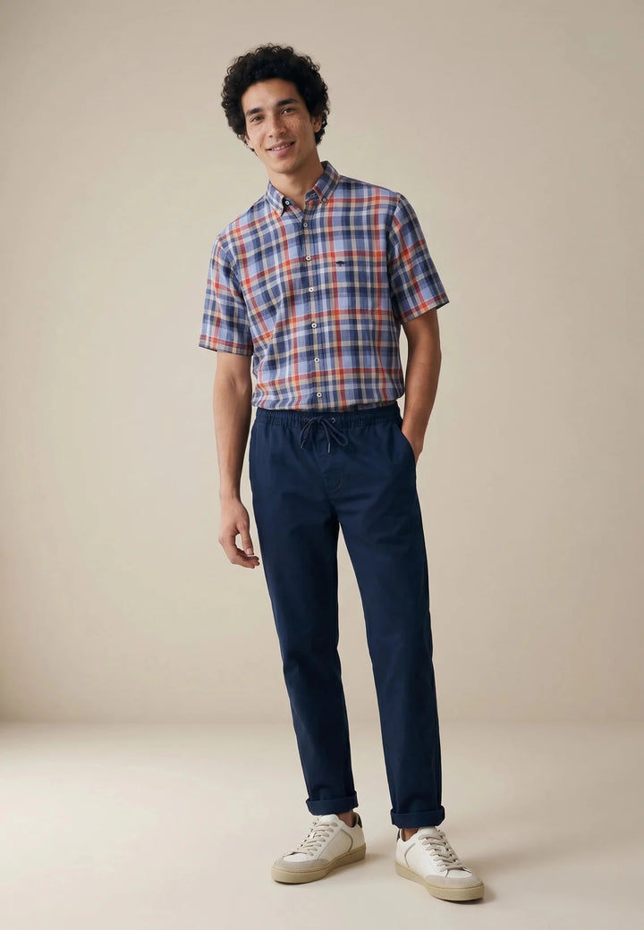 Fynch - Hatton Linen Check Button Down Short Sleeved Shirt Spicy Red 16046031-369-M