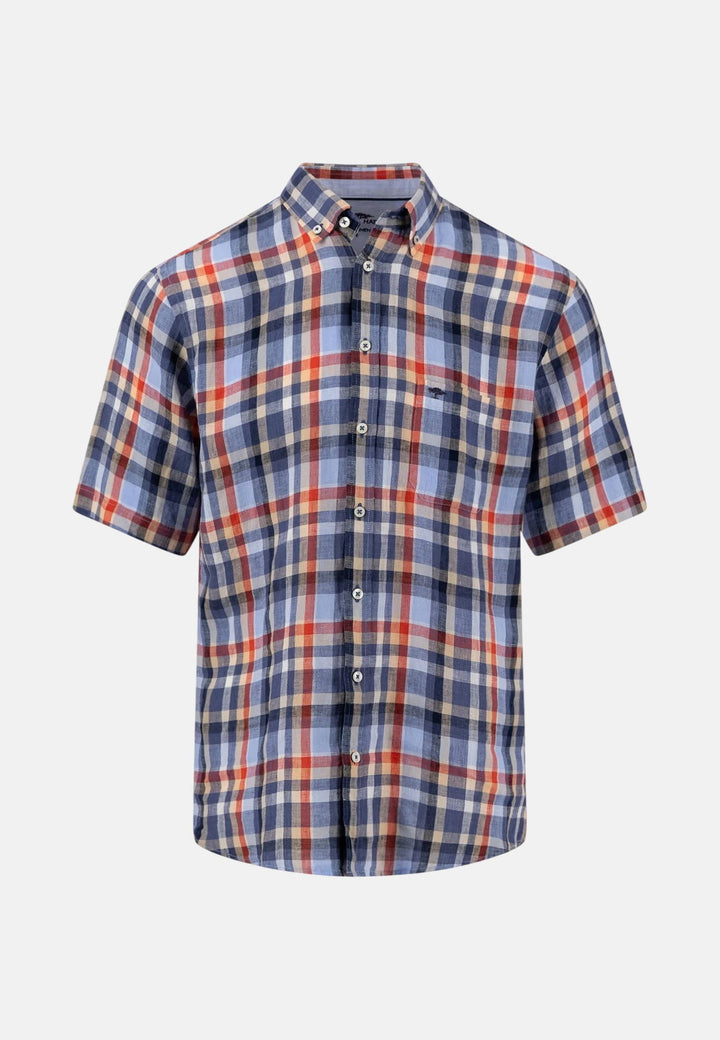 Fynch - Hatton Linen Check Button Down Short Sleeved Shirt Spicy Red 16046031-369-M