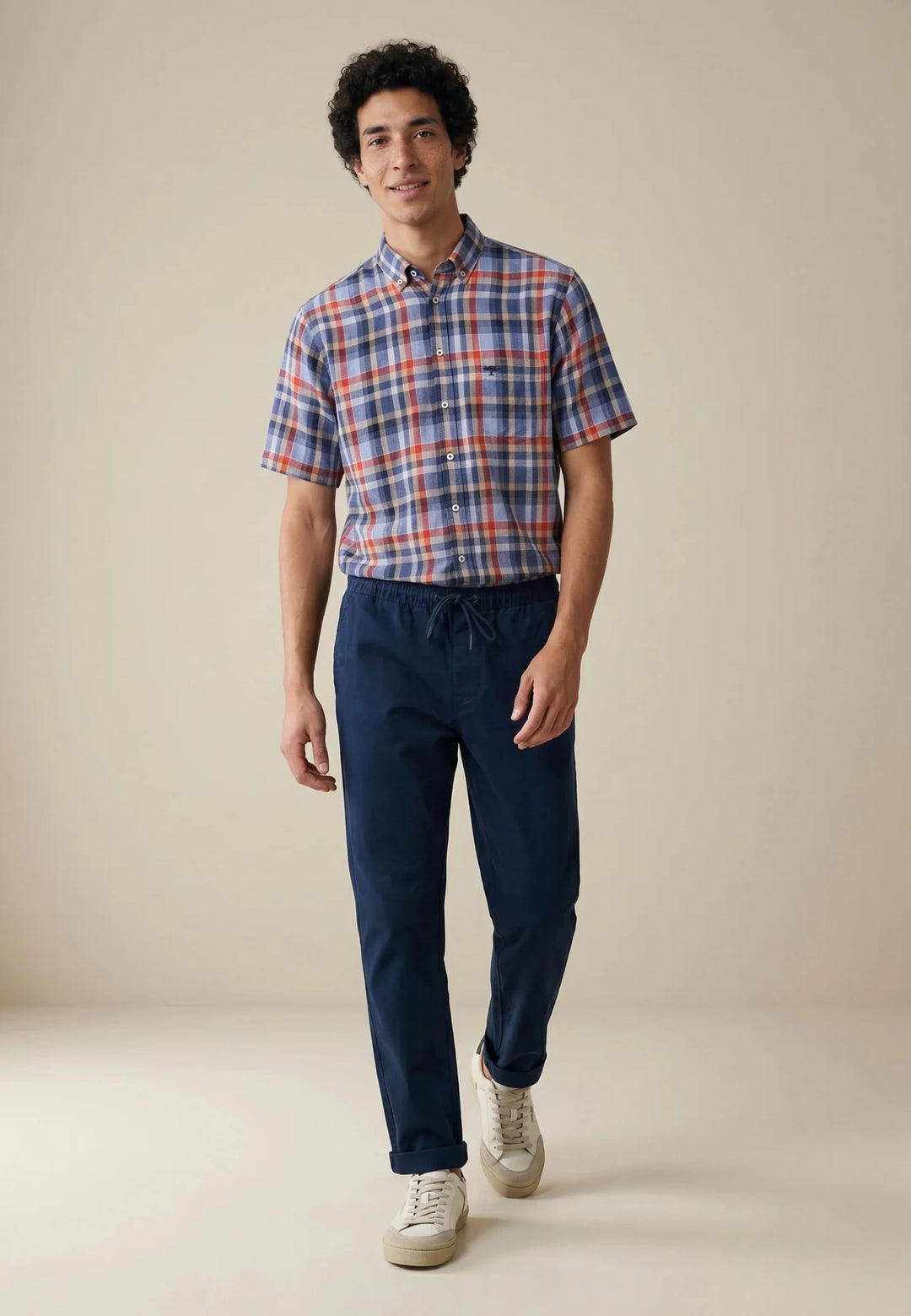 Fynch - Hatton Linen Check Button Down Short Sleeved Shirt Spicy Red 16046031-369-M
