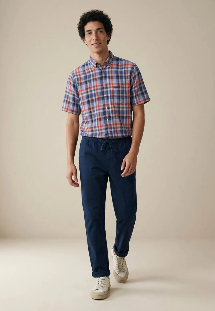 Fynch - Hatton Linen Check Button Down Short Sleeved Shirt Spicy Red 16046031-369-M