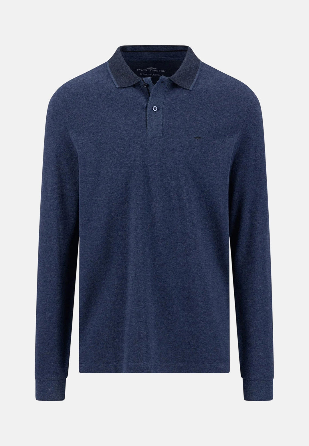 Fynch-Hatton Melange Cotton Long Sleeve Polo Shirt Night 16141712-680-S