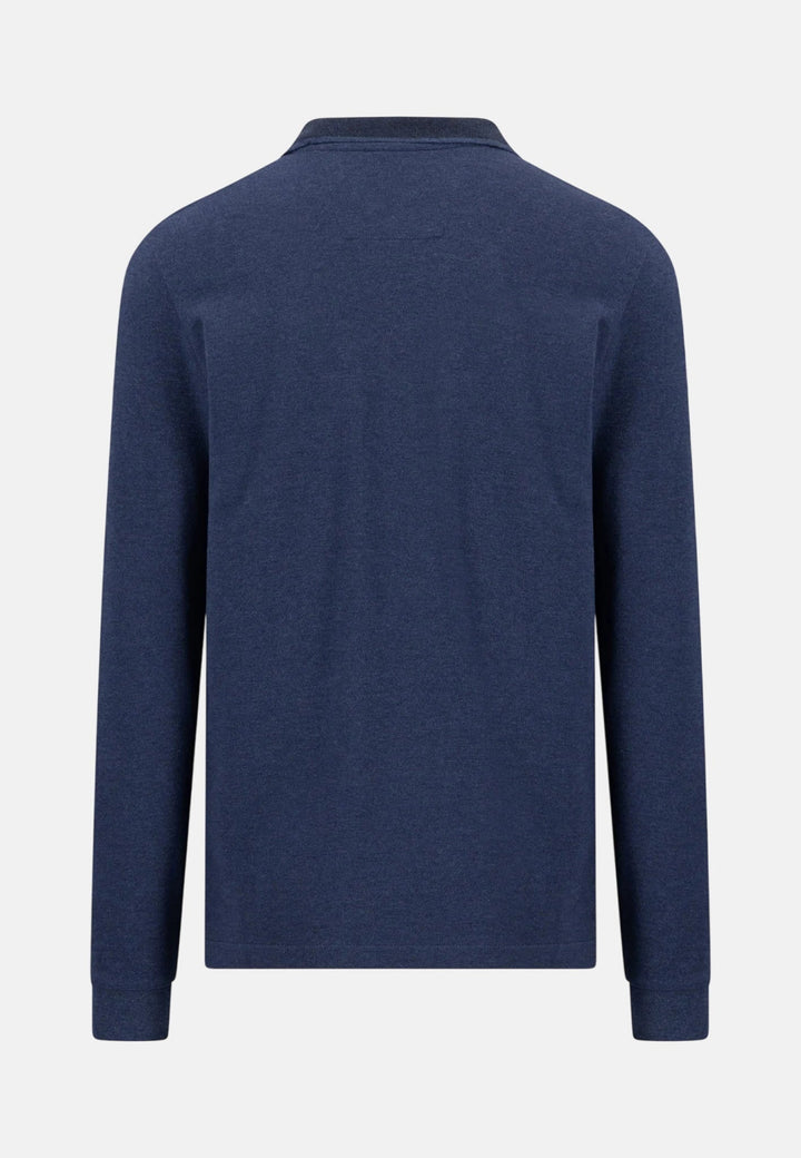 Fynch-Hatton Melange Cotton Long Sleeve Polo Shirt Night 16141712-680-S