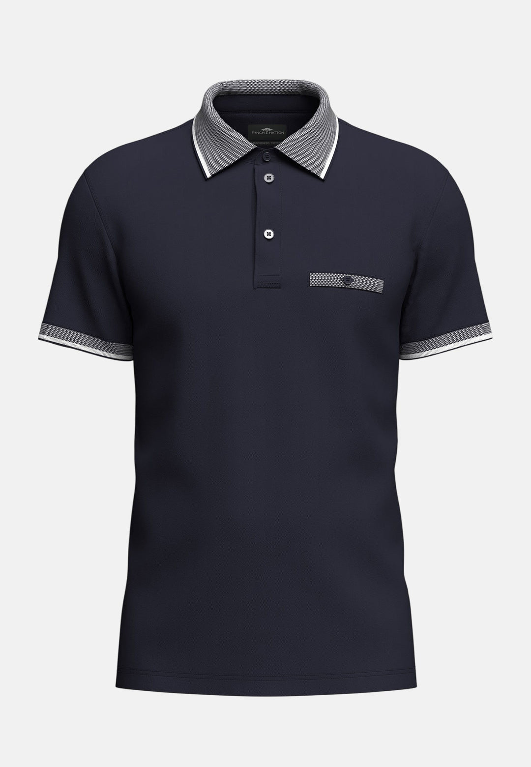 Fynch - Hatton Mercerised Jacquard Collar Polo Shirt Navy 16041909-685-M