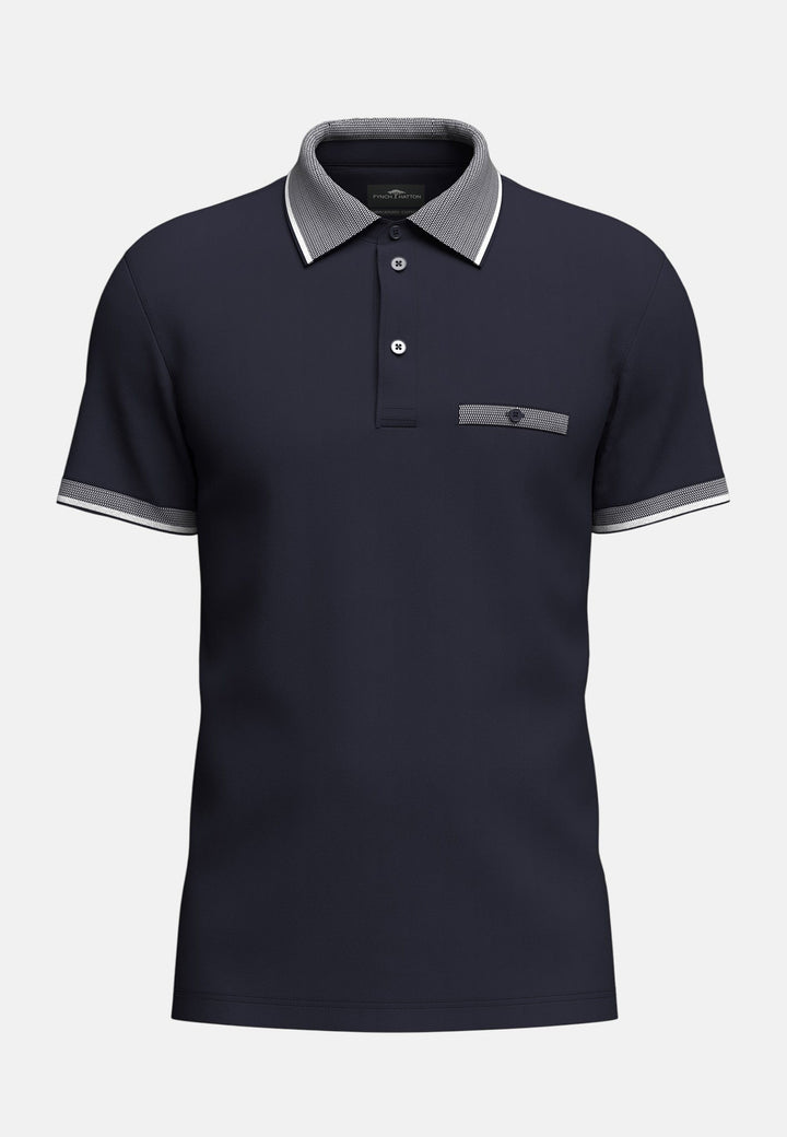 Fynch - Hatton Mercerised Jacquard Collar Polo Shirt Navy 16041909-685-M