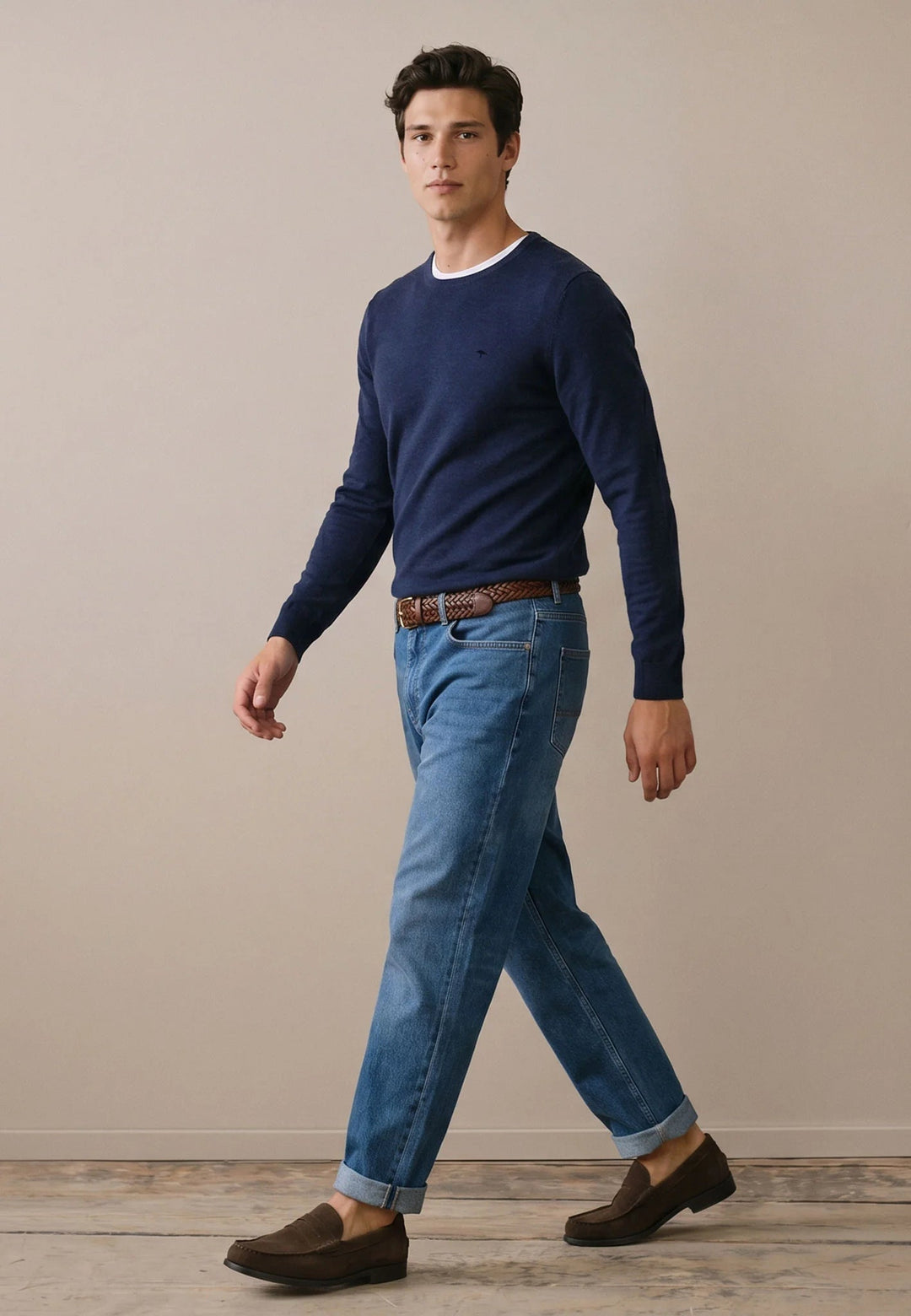 Fynch-Hatton Merino Cashmere Crewneck Knit Ink Blue 1000800-661-M