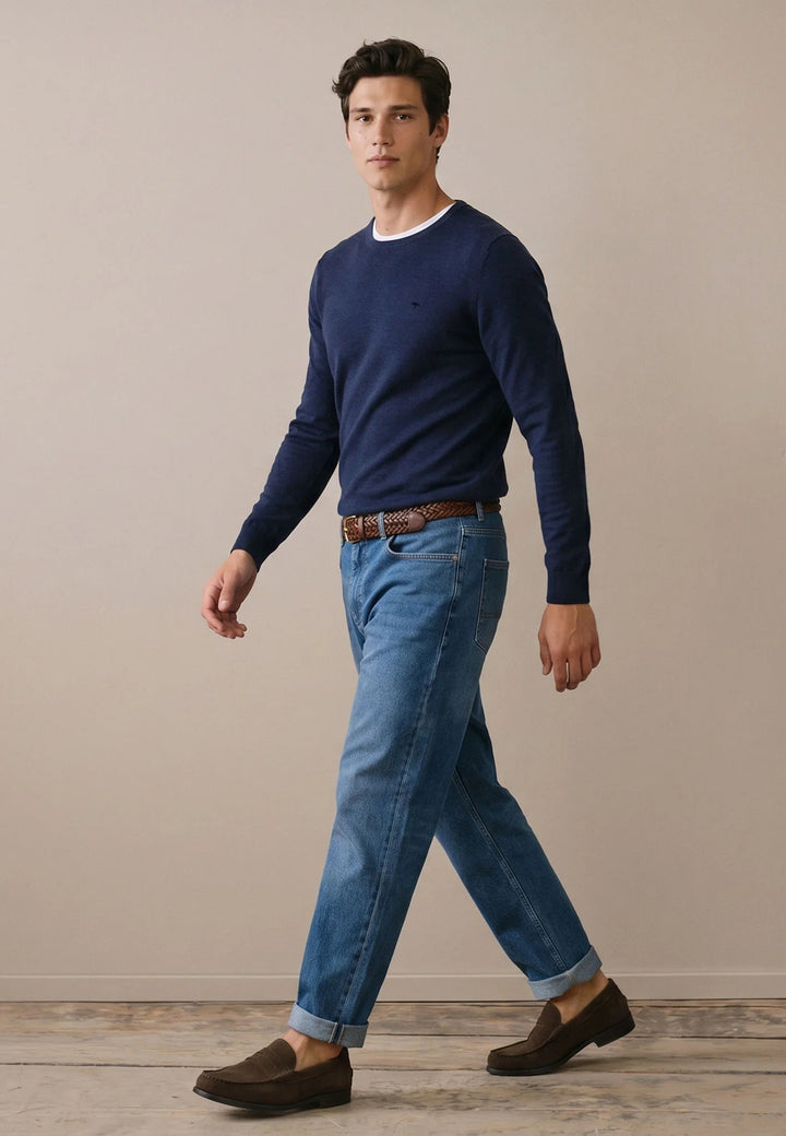 Fynch-Hatton Merino Cashmere Crewneck Knit Ink Blue 1000800-661-M