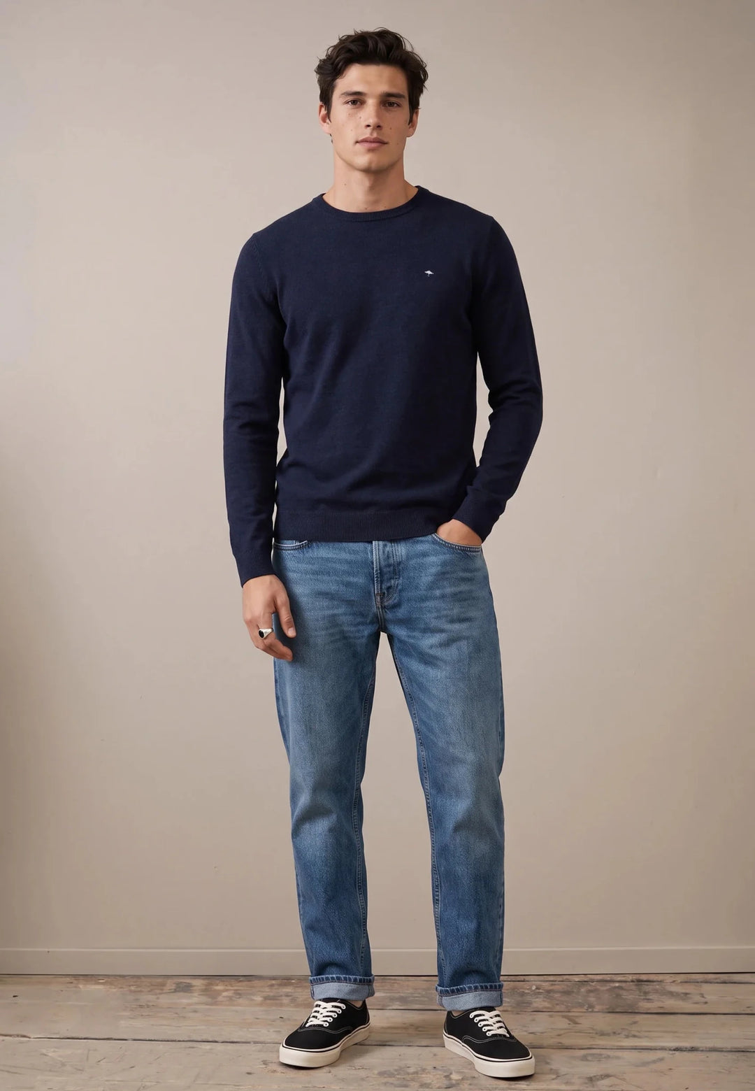 Fynch-Hatton Merino Cashmere Crewneck Knit Navy 1000800-690-M