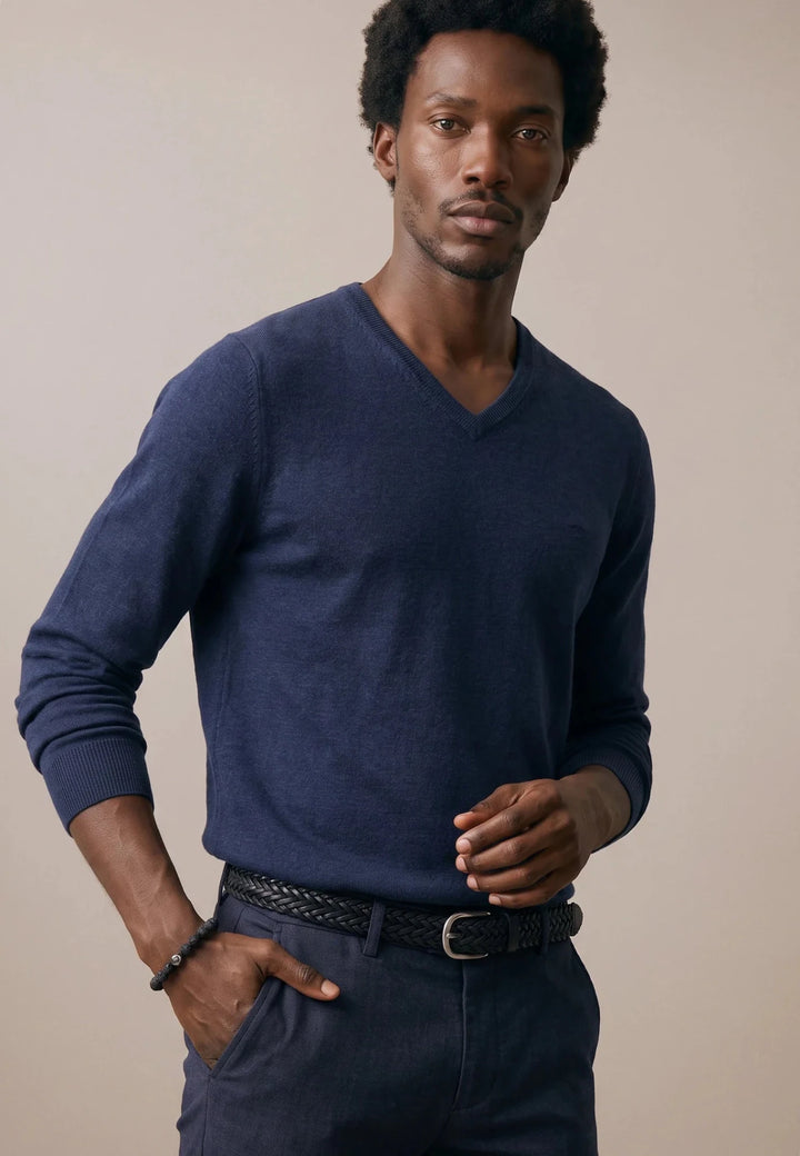 Fynch-Hatton Merino Cashmere V-Neck Knit Ink Blue 1000801-661-M