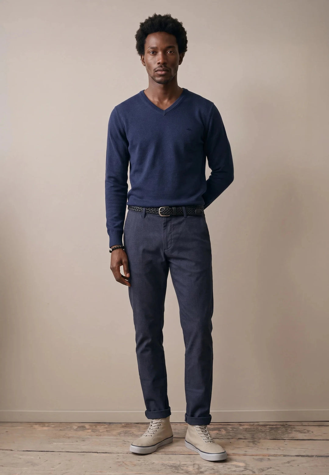Fynch-Hatton Merino Cashmere V-Neck Knit Ink Blue 1000801-661-M