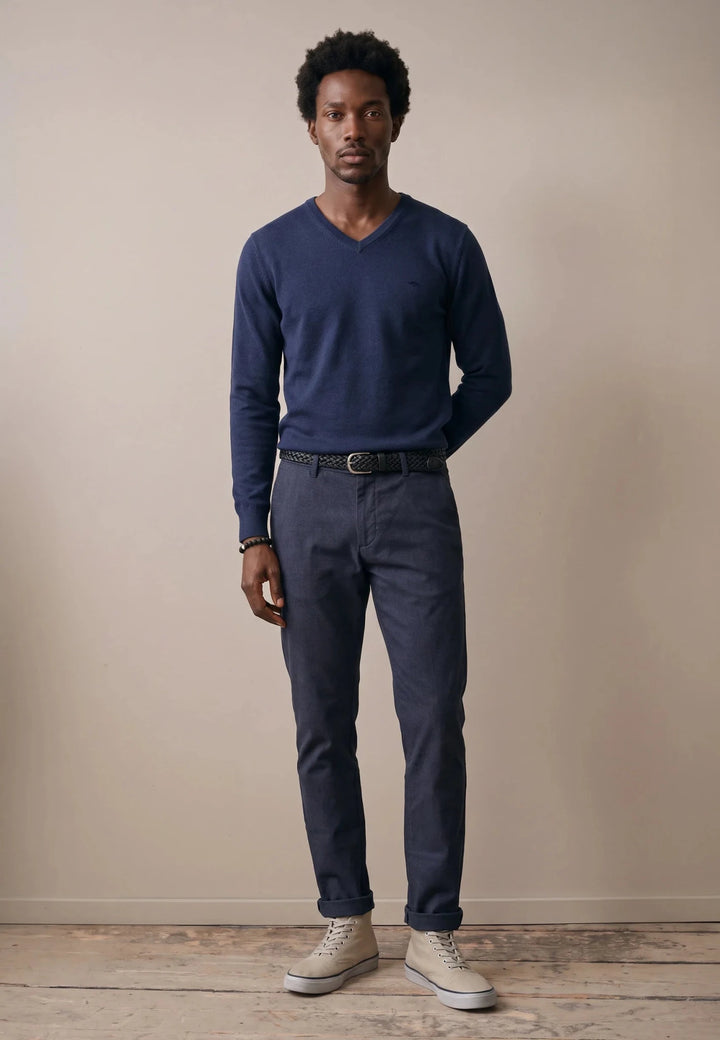 Fynch-Hatton Merino Cashmere V-Neck Knit Ink Blue 1000801-661-M