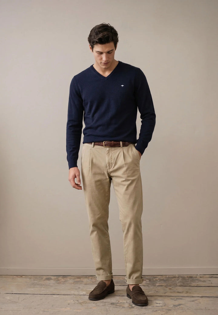 Fynch-Hatton Merino Cashmere V-Neck Knit Navy 1000801-690-M