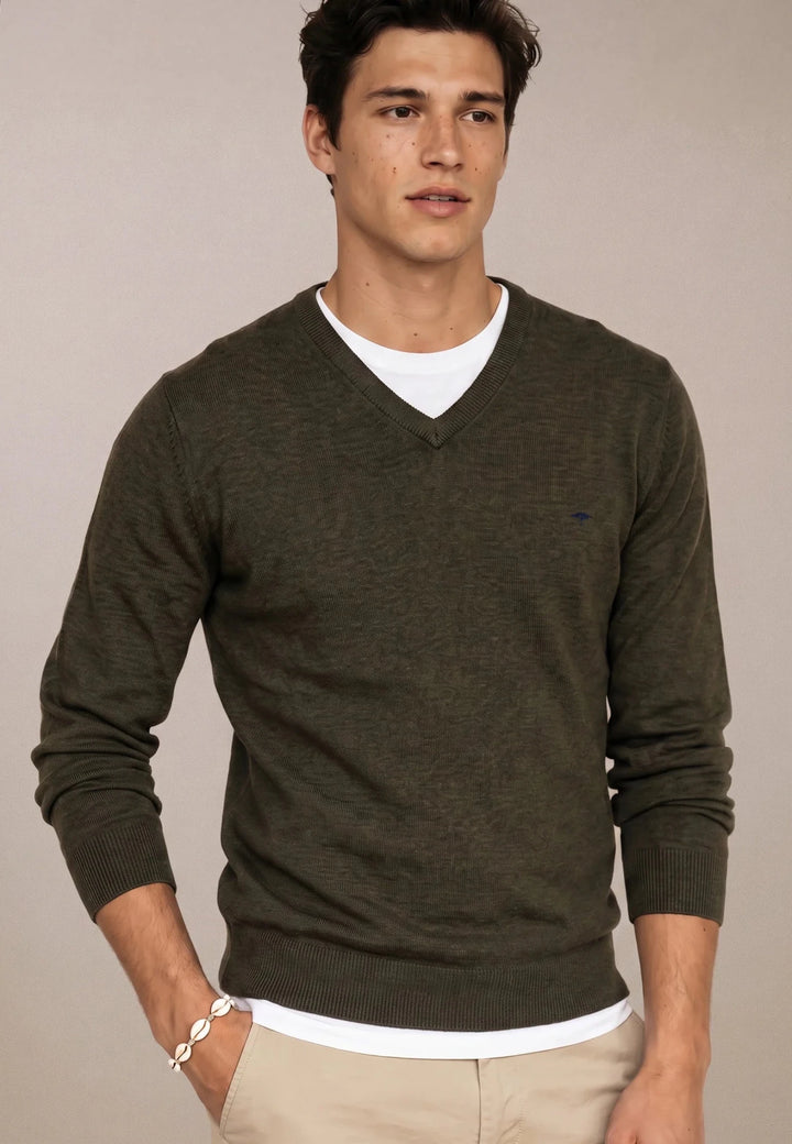 Fynch-Hatton Merino Cashmere V-Neck Knit Soil 1000801-866-M