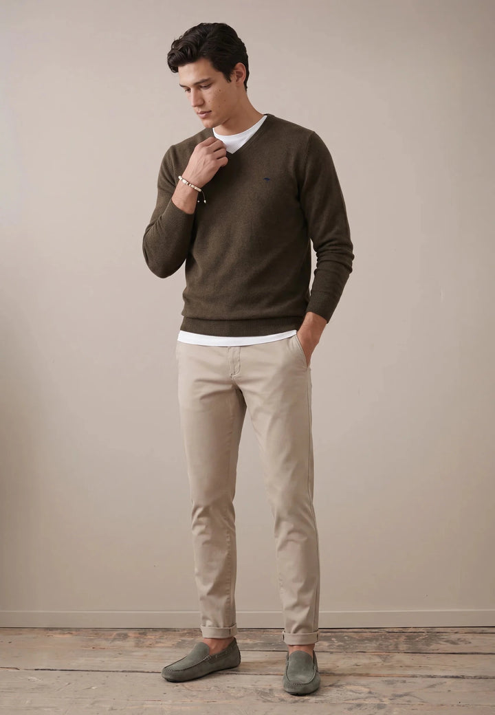 Fynch-Hatton Merino Cashmere V-Neck Knit Soil 1000801-866-M