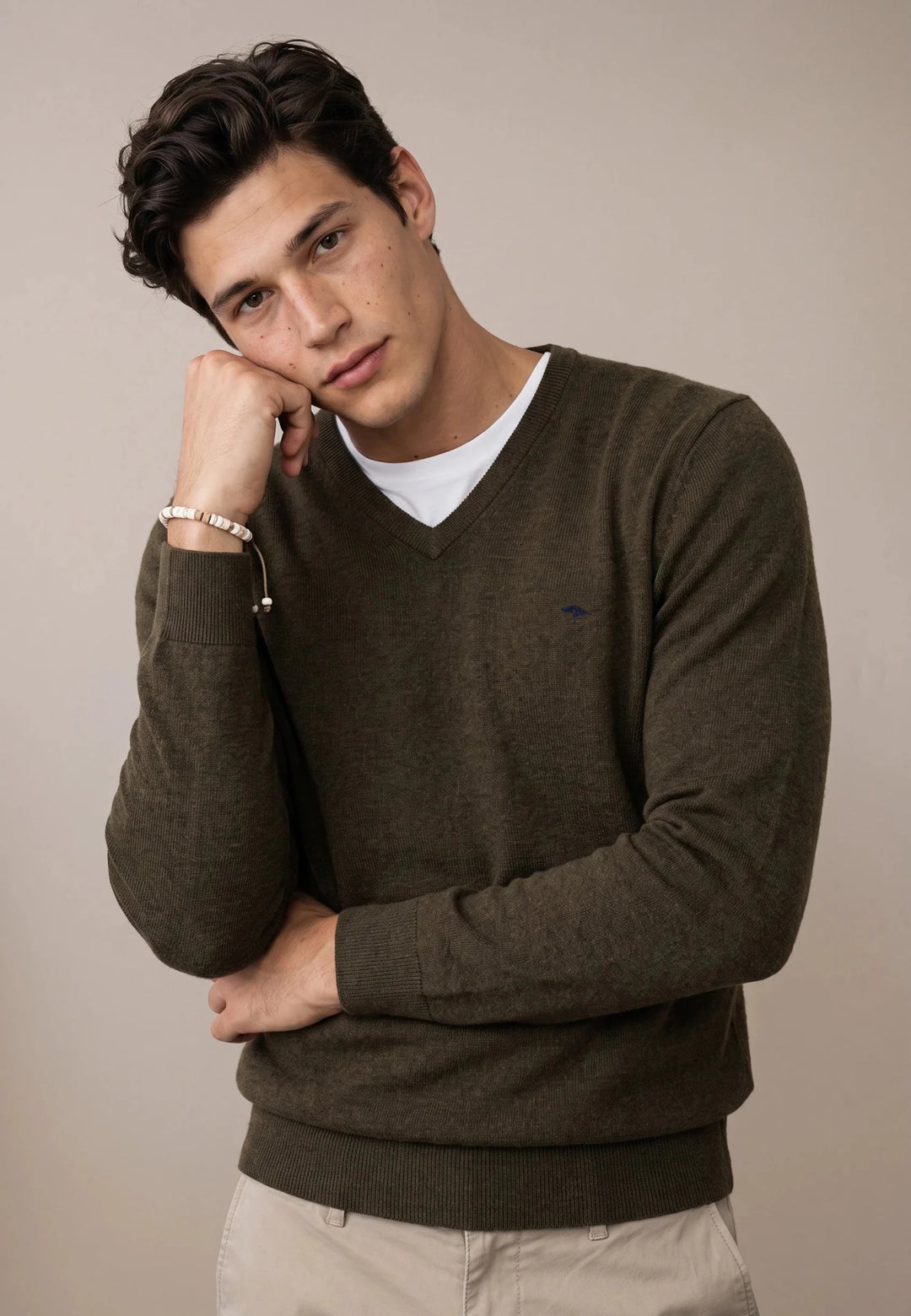 Fynch-Hatton Merino Cashmere V-Neck Knit Soil 1000801-866-M