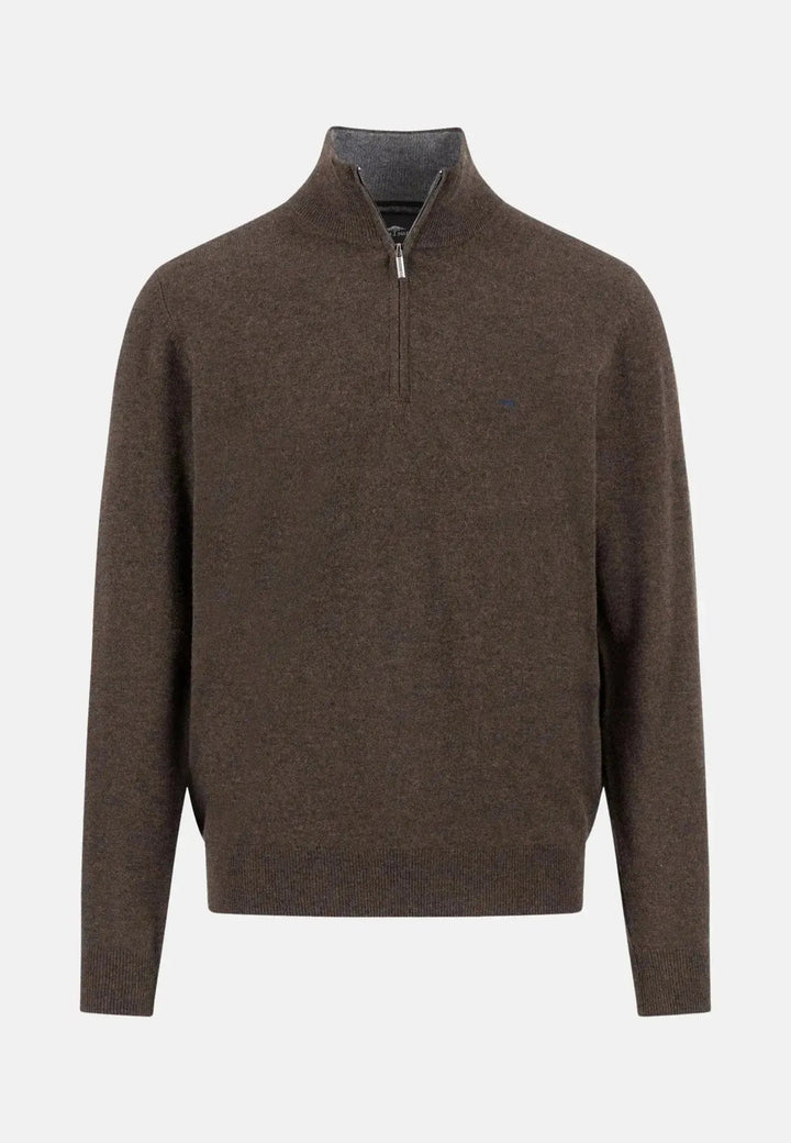 Fynch - Hatton Merino Wool Cashmere 1/4 Zip Knit Dark Chocolate 1514802-861-S