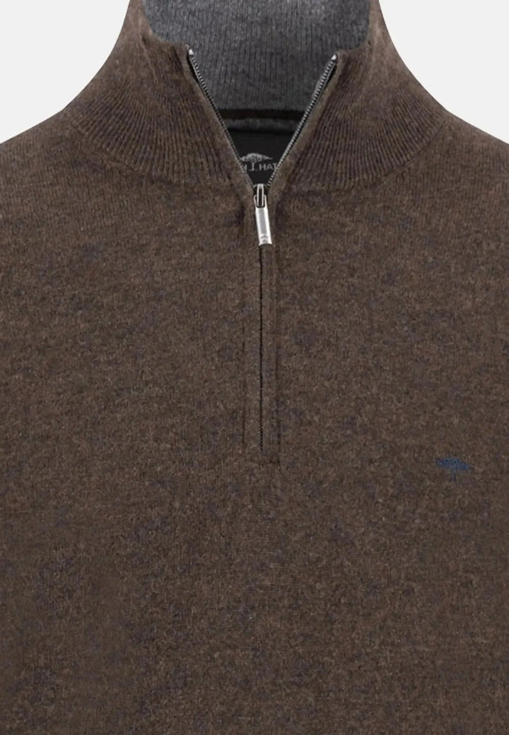 Fynch - Hatton Merino Wool Cashmere 1/4 Zip Knit Dark Chocolate 1514802-861-S