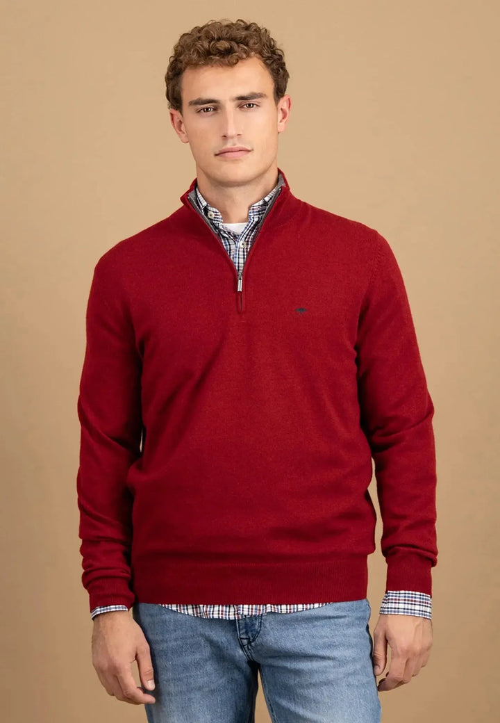 Fynch - Hatton Merino Wool Cashmere 1/4 Zip Knit Garnet Red 1514802-367-S