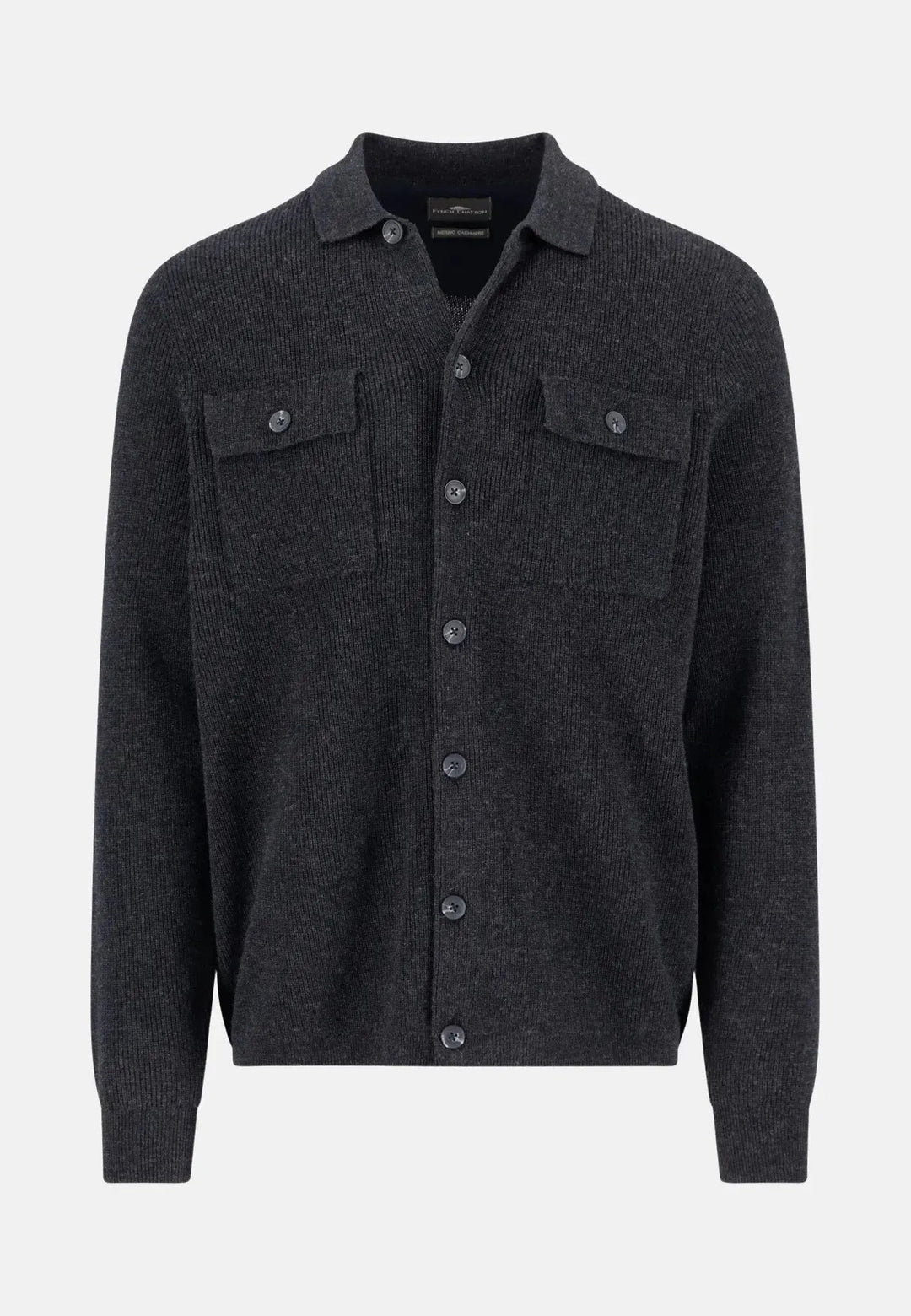 Merino Wool Cashmere Buttoned Cardigan Charcoal – FYNCH-HATTON, image 1 of 3
