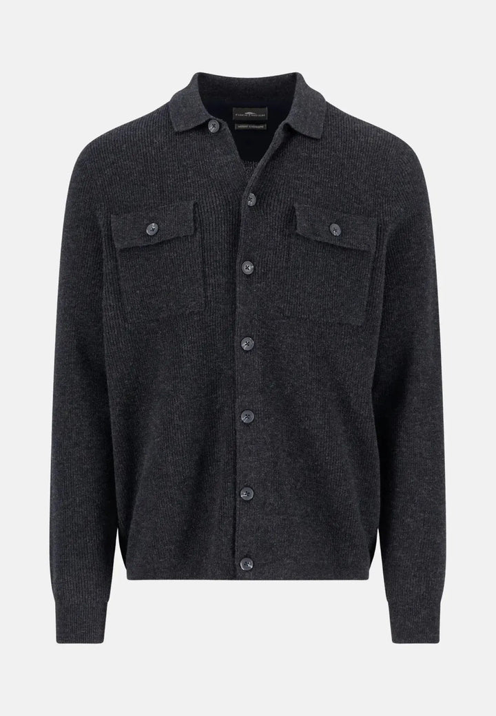 Merino Wool Cashmere Buttoned Cardigan Charcoal – FYNCH-HATTON, image 1 of 3