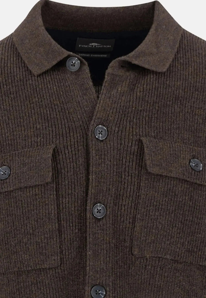 Fynch - Hatton Merino Wool Cashmere Buttoned Cardigan Dark Chocolate - 1510807-861-S - fynch - hatton.co.uk