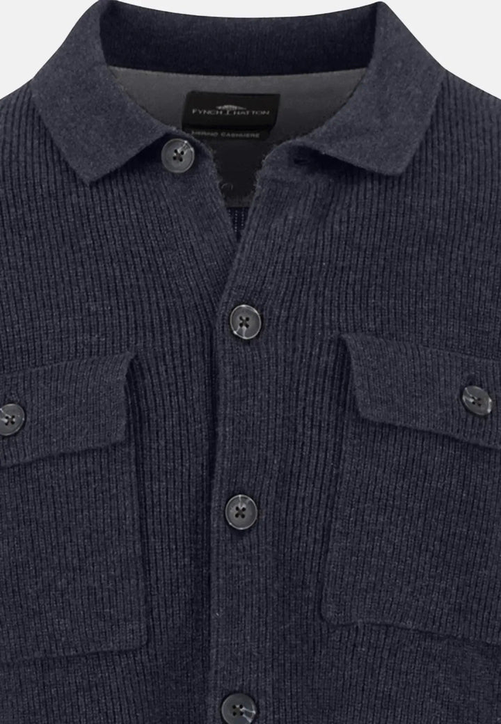 Fynch - Hatton Merino Wool Cashmere Buttoned Cardigan Navy 1510807-690-S