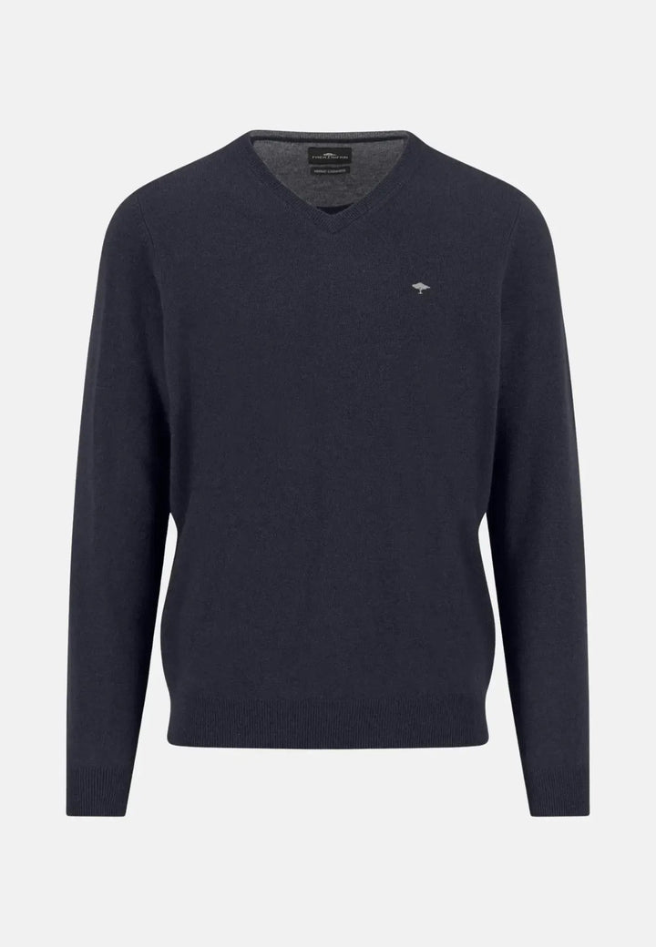 Fynch - Hatton Merino Wool Cashmere V - Neck Knit Navy 1514801-690-S