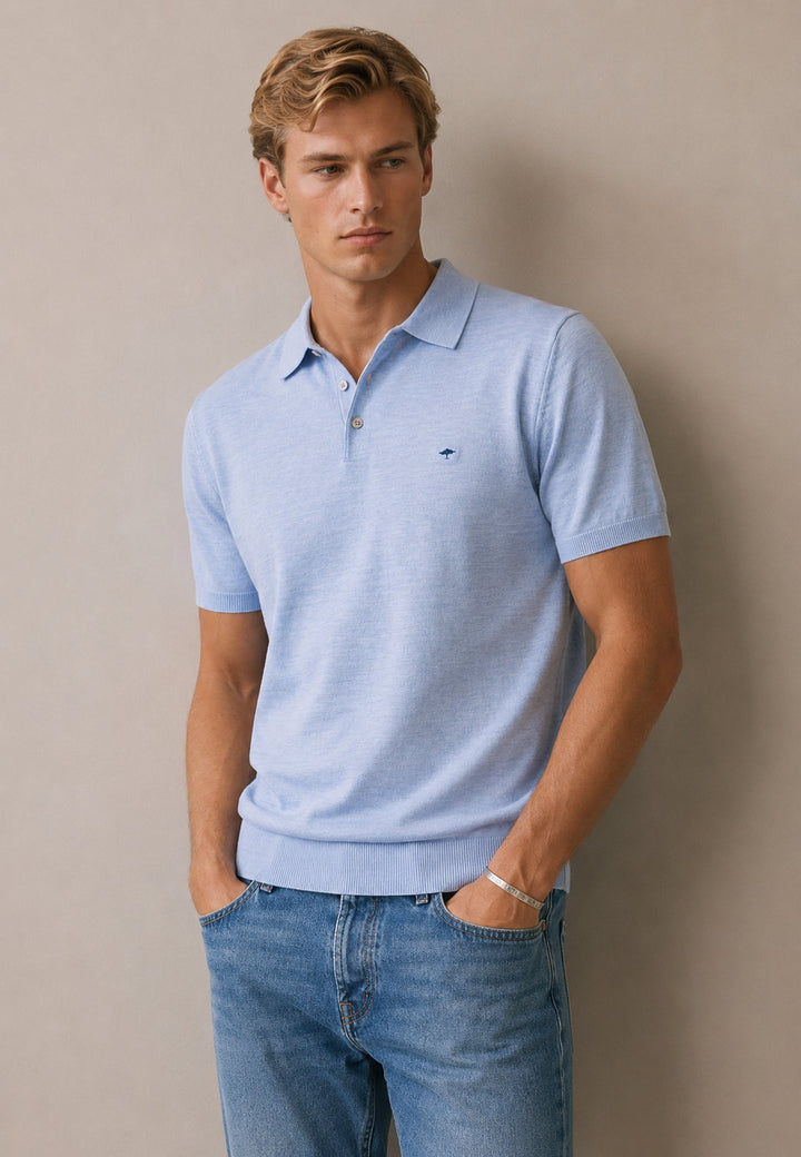 Fynch-Hatton Merino Wool Fine Gauge Knit Polo Shirt Air Blue 1607721-660-M