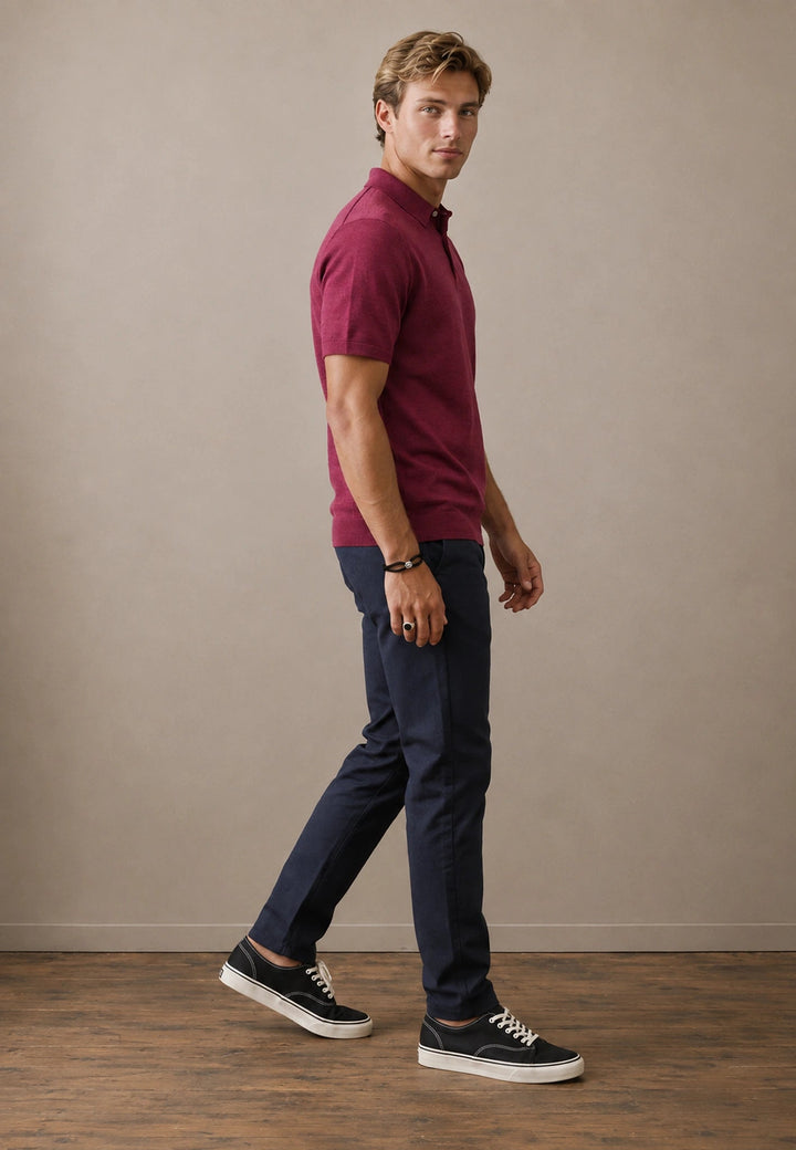 Fynch-Hatton Merino Wool Fine Gauge Knit Polo Shirt Grape 1607721-416-M