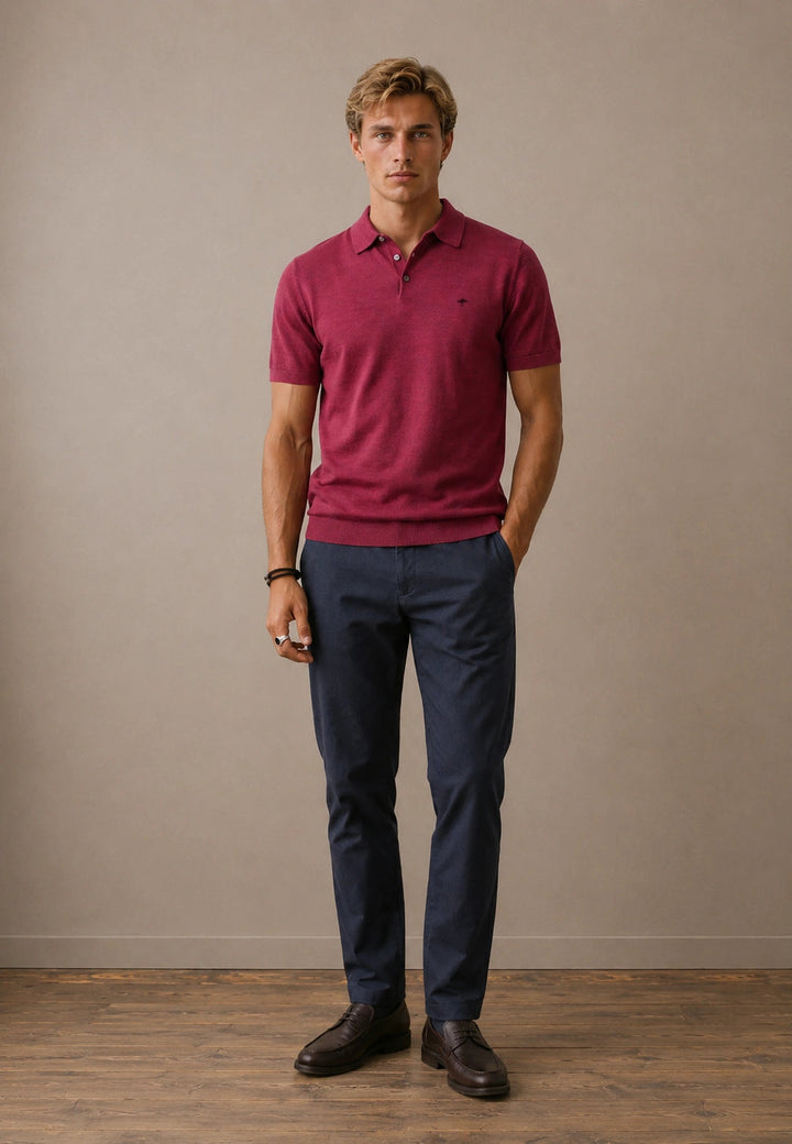 Fynch-Hatton Merino Wool Fine Gauge Knit Polo Shirt Grape 1607721-416-M