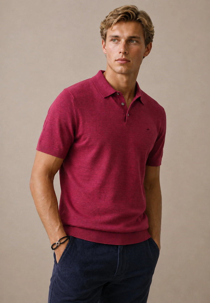 Fynch-Hatton Merino Wool Fine Gauge Knit Polo Shirt Grape 1607721-416-M