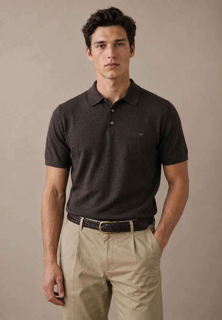 Fynch-Hatton Merino Wool Fine Gauge Knit Polo Shirt Soil 1607721-866-M