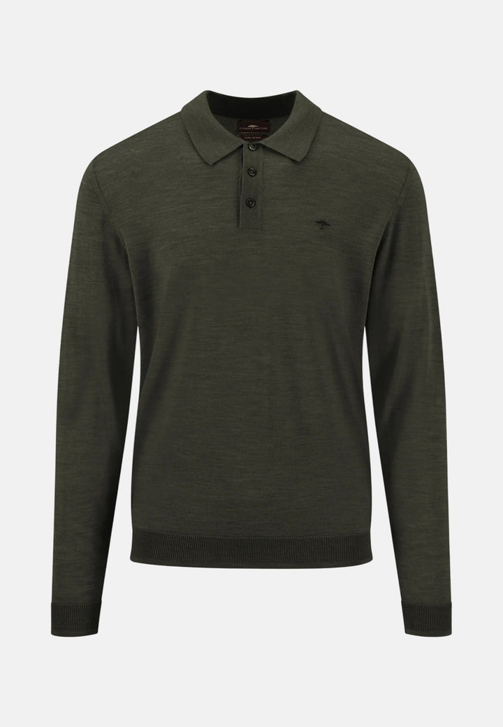 Fynch-Hatton Merino Wool Fine Gauge Polo Collar Knit Cypress 1614717-749-M