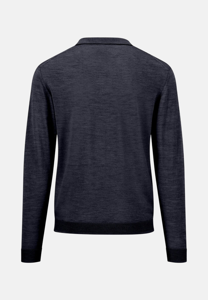 Fynch-Hatton Merino Wool Fine Gauge Polo Collar Knit Navy 1614717-690-M