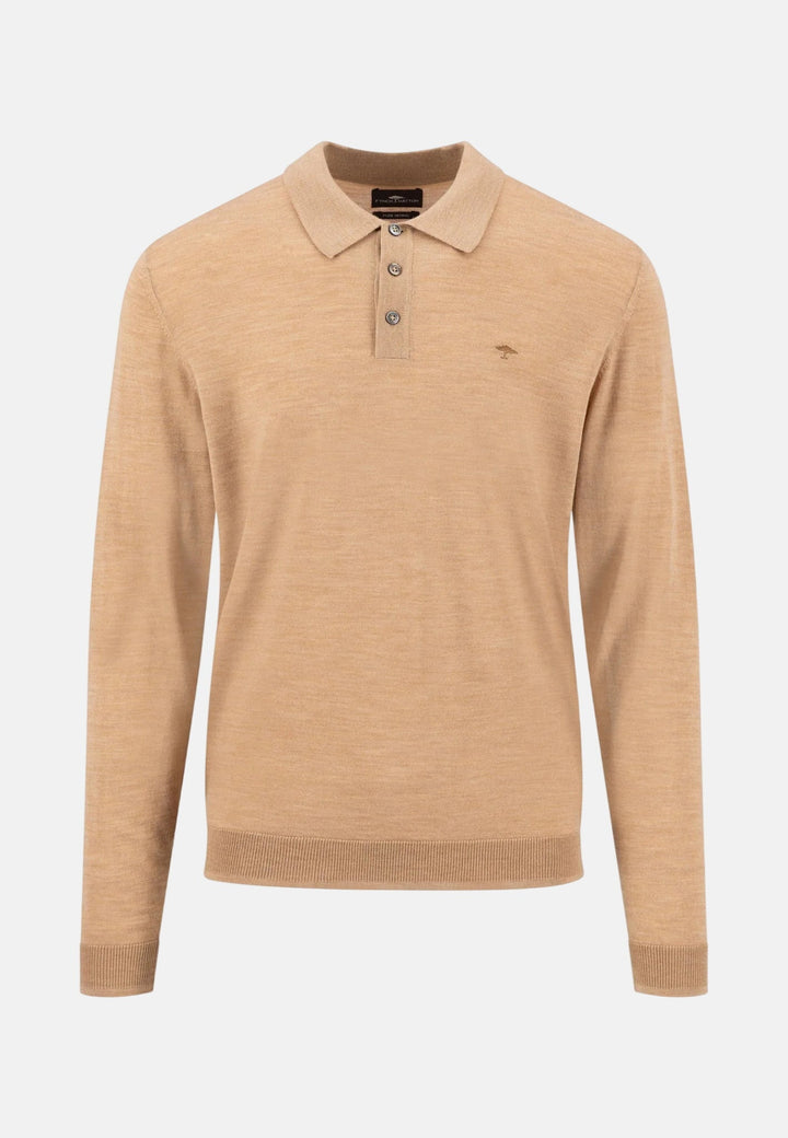 Fynch-Hatton Merino Wool Fine Gauge Polo Collar Knit Taupe 1614717-864-M