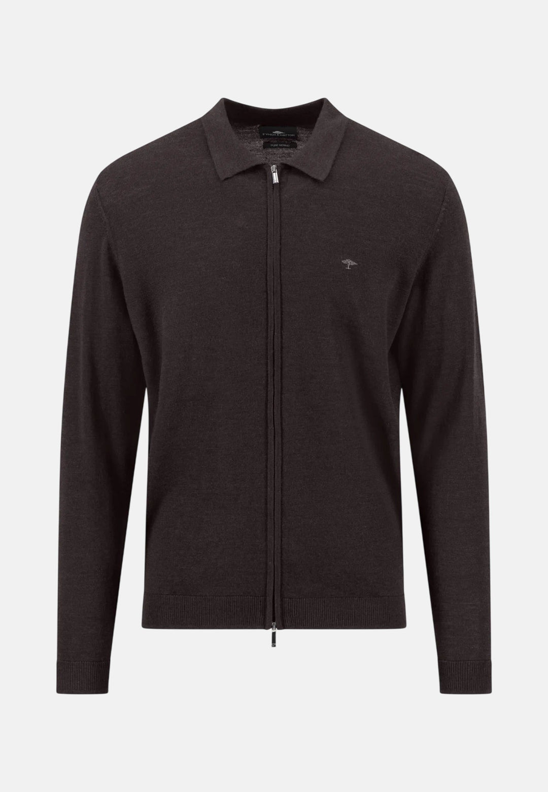 Fynch-Hatton Merino Wool Fine Gauge Polo Collar Zip Cardigan Soil 1614719-866-M