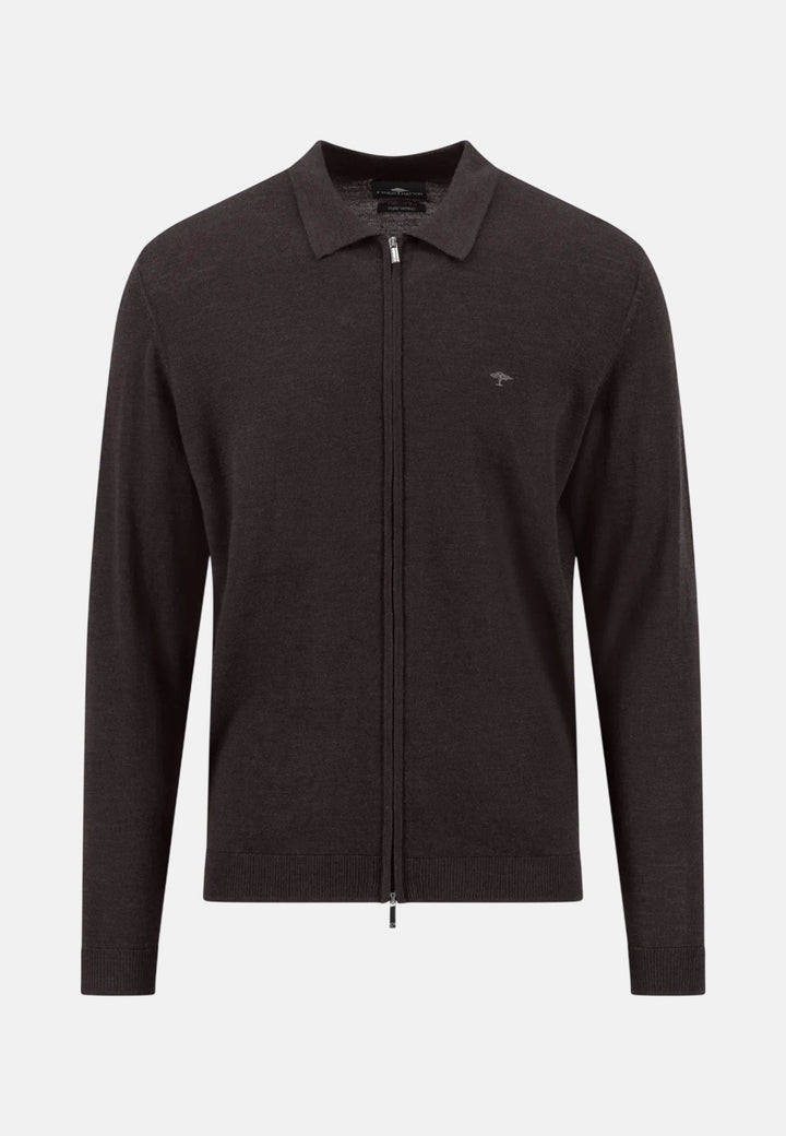 Fynch-Hatton Merino Wool Fine Gauge Polo Collar Zip Cardigan Soil 1614719-866-M