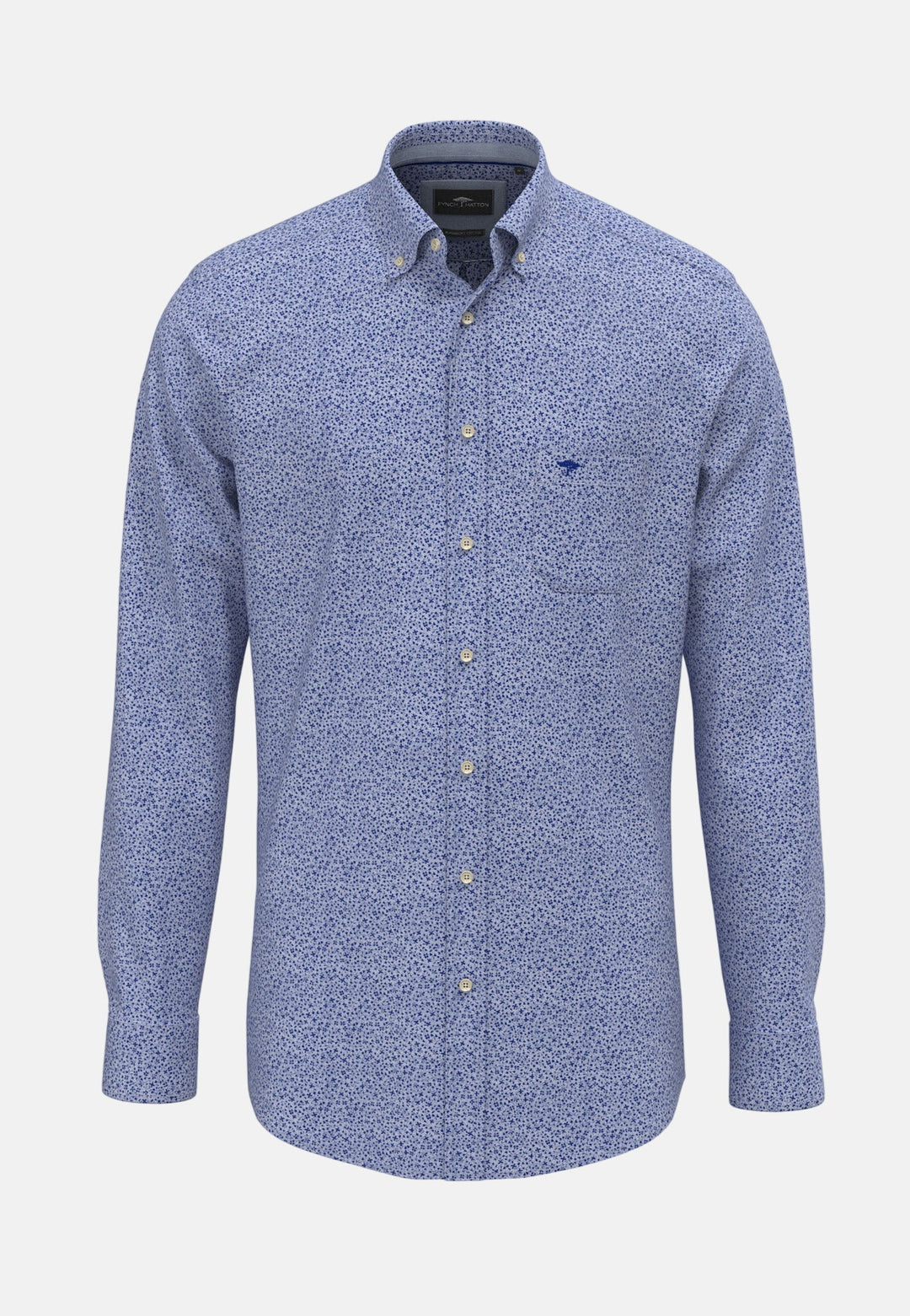 Fynch - Hatton Mini Flower Print Button Down Shirt Harbour Blue - 16028220-654-M - fynch - hatton.co.uk