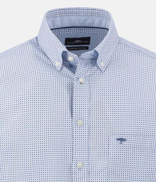 Fynch - Hatton Minimal Print Short Sleeved Shirt New Breeze - 16036121-653-M - fynch - hatton.co.uk