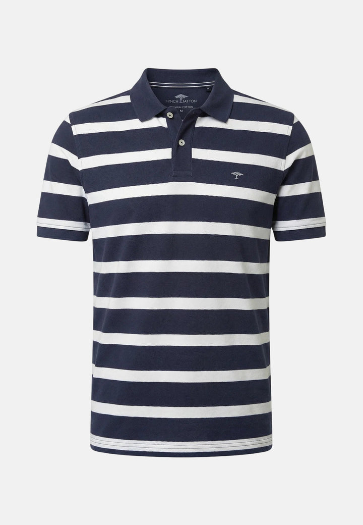 Fynch - Hatton Modern Stripe Premium Cotton Polo Shirt Navy - 16031705-685-M - fynch - hatton.co.uk
