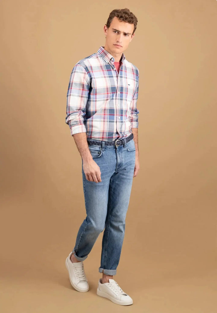 Fynch - Hatton Multicoloured Washed Oxford B.D. Shirt Berry - 15078610-415-S - fynch - hatton.co.uk