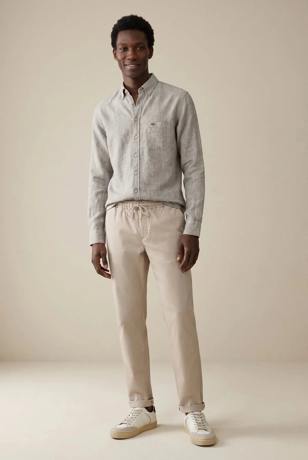 Fynch - Hatton Needle Stripe Linen Button Down Shirt Dark Khaki 16046010-719-M