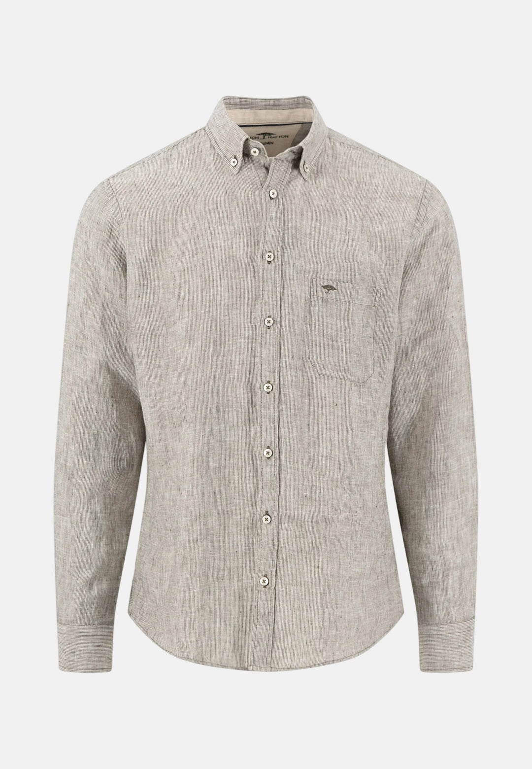 Fynch - Hatton Needle Stripe Linen Button Down Shirt Dark Khaki 16046010-719-M