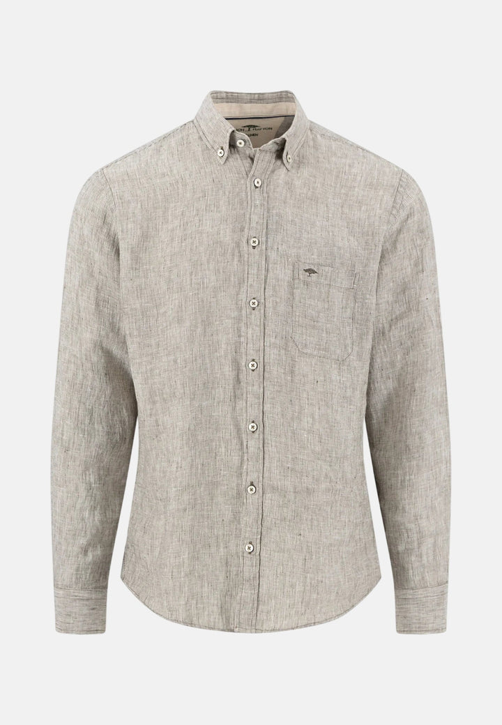 Fynch - Hatton Needle Stripe Linen Button Down Shirt Dark Khaki 16046010-719-M