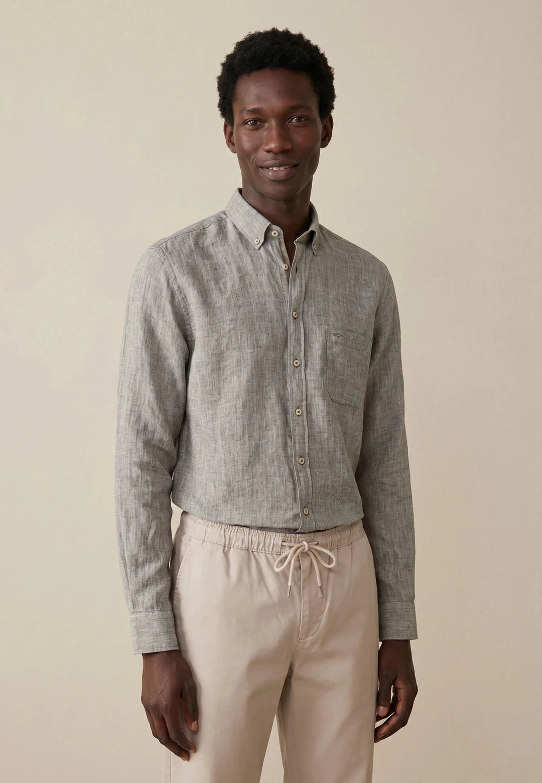 Fynch - Hatton Needle Stripe Linen Button Down Shirt Dark Khaki 16046010-719-M