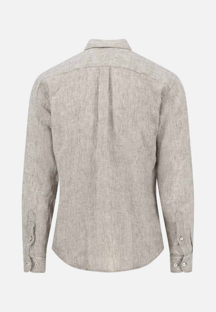 Fynch - Hatton Needle Stripe Linen Button Down Shirt Dark Khaki 16046010-719-M