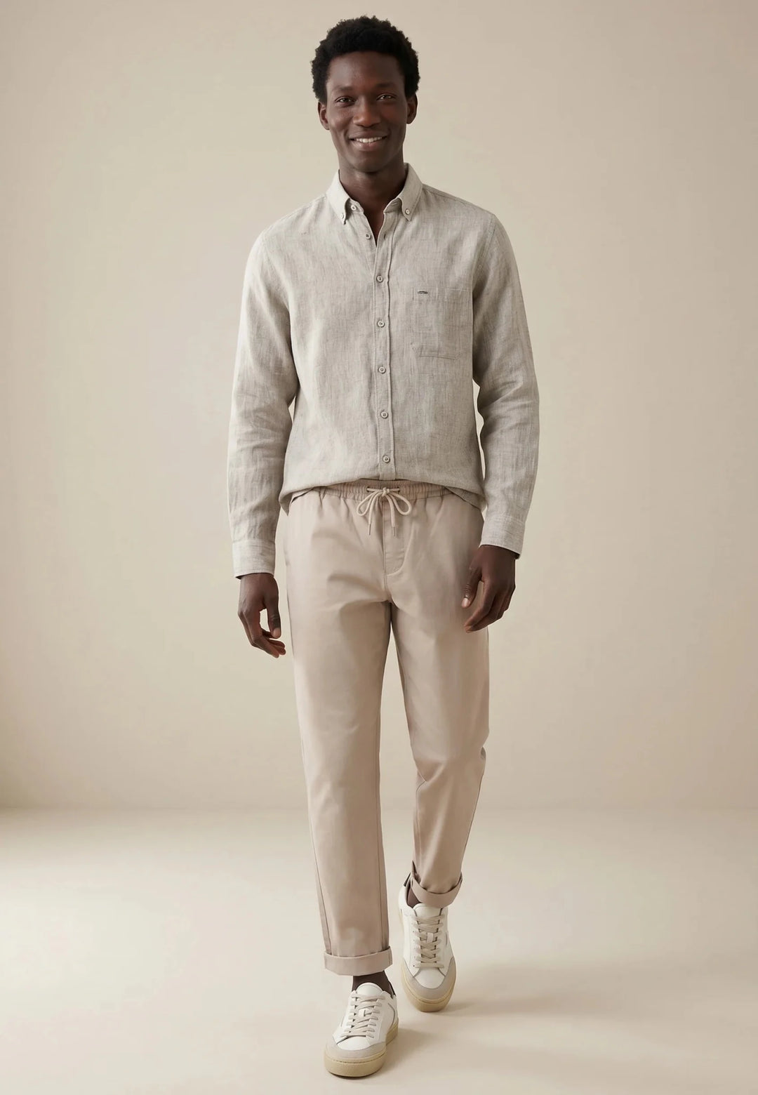 Fynch - Hatton Needle Stripe Linen Button Down Shirt Dark Khaki 16046010-719-M